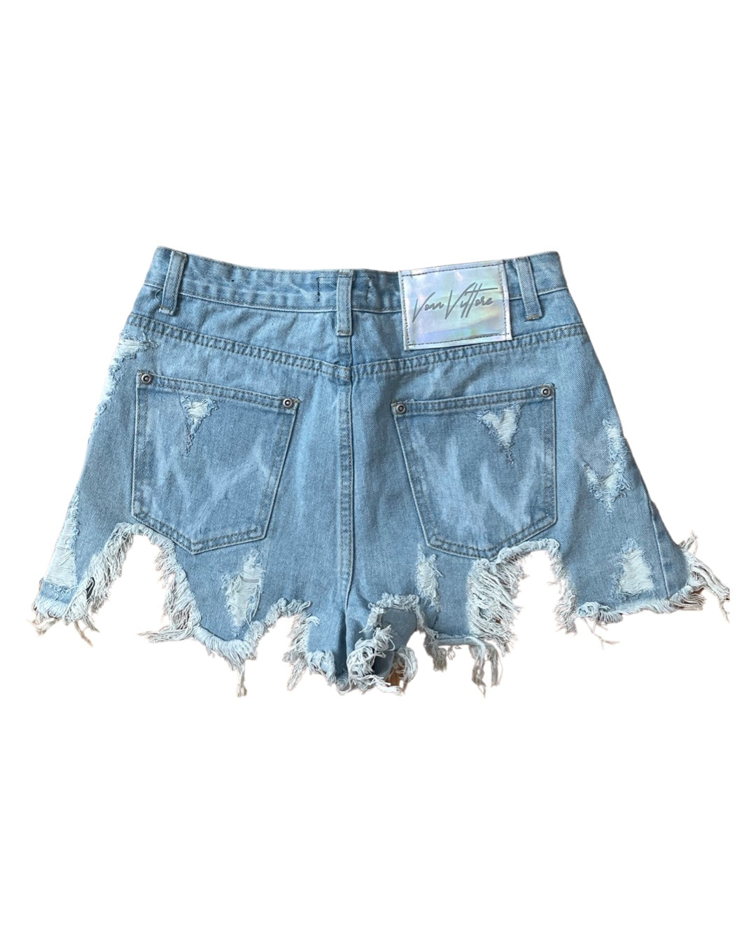 Reflective Distressed Denim Shorts